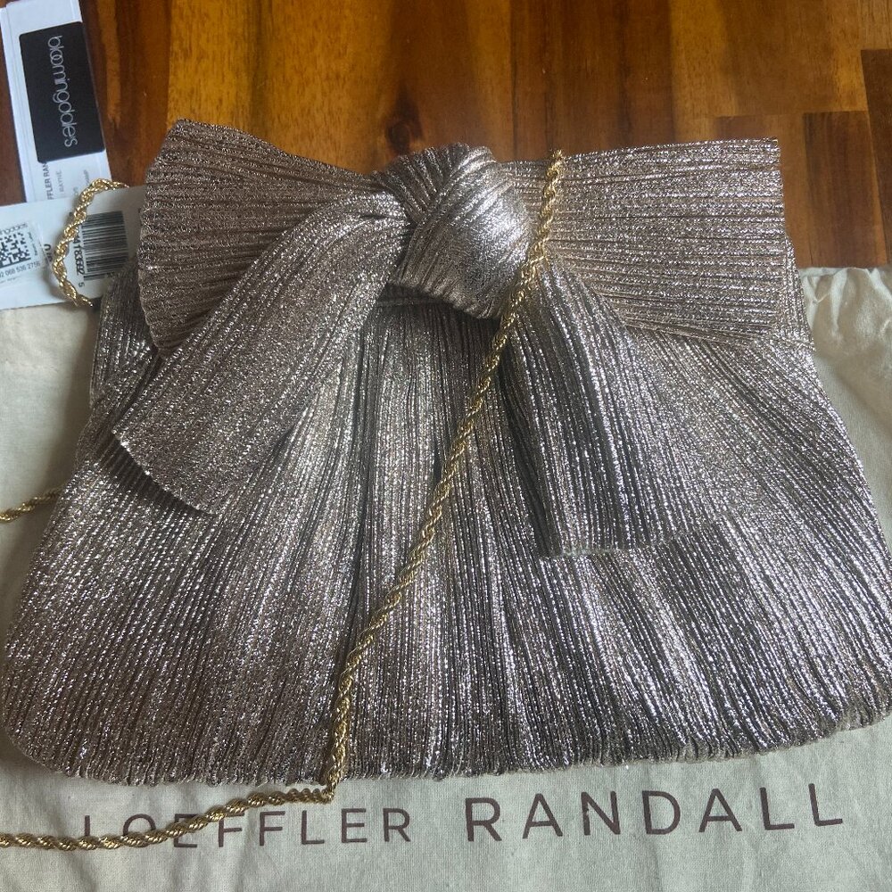 Loeffler Randall Rayne Small Pleated Bow Frame Clutch in Champagne Gold